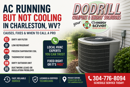 AC running but not cooling in Charleston WV HVAC repair Dodrill Comfort and Energy Solutions