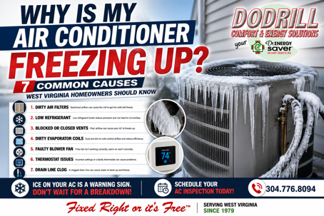 Frozen air conditioner coil causing cooling problems in a Charleston WV home