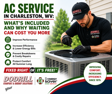 AC service technician performing air conditioner maintenance in Charleston WV for improved comfort and efficiency