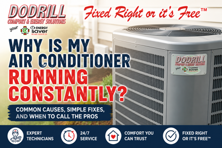 HVAC technician inspecting an air conditioner that is running constantly at a Charleston WV home